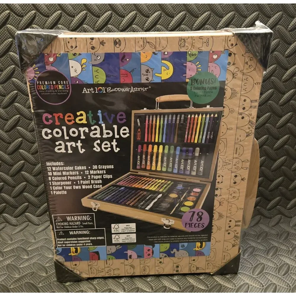 Art 101 Budding Artist Creative Colorable Art Set – 78 Pieces – New & Sealed